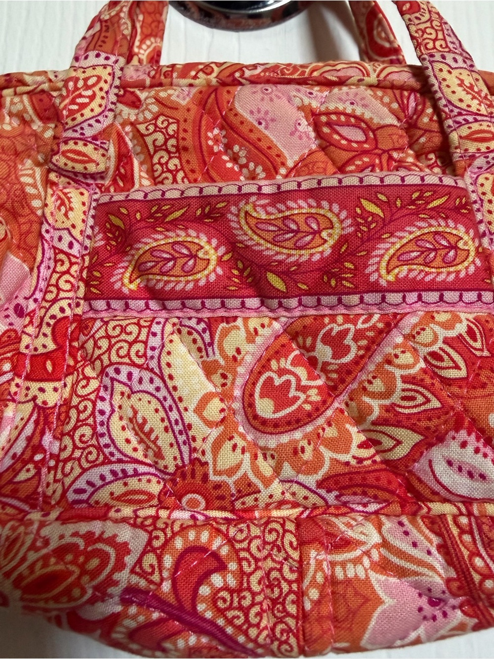 Vera Bradley Red-Pink Paisley Quilted Cotton Mini Tote - Picture 2 of 4